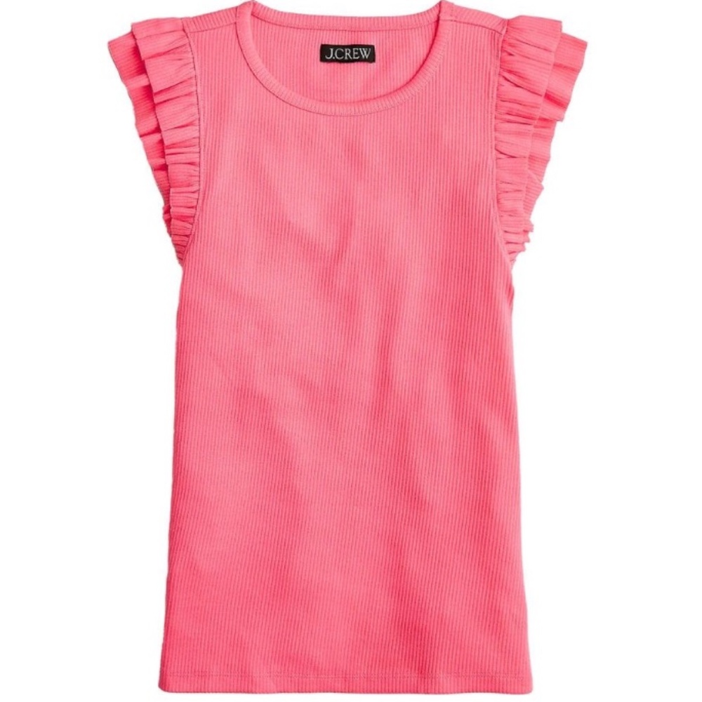 J.Crew Vintage Rib Ruffle-Sleeve Shirt in Tea Rose